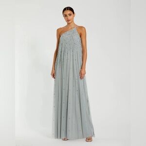 Mac Duggal One-Shoulder Gray Maxi Dress